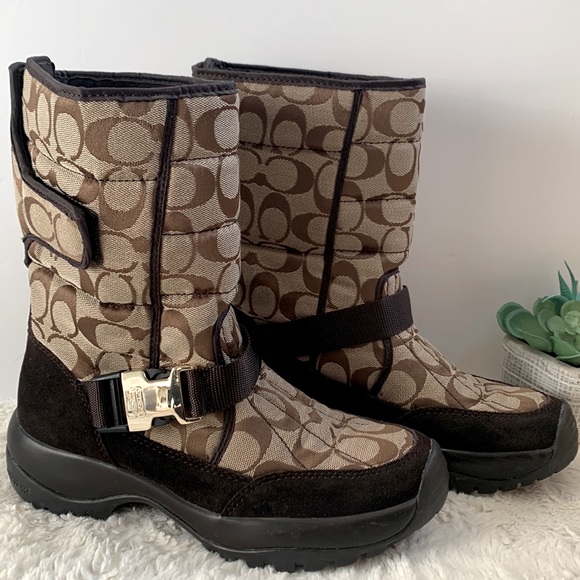 Coach Sharron Signature C Brown Rain Snow Winter Boots